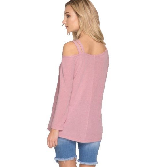 Double Strap Cold Shoulder Top Long Sleeve - Picture 4 of 11